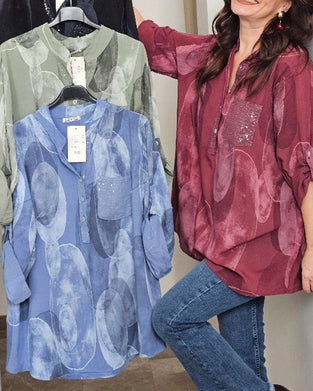 Blouse Boutonnée Imprimée Poche