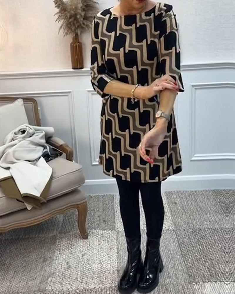 Robe ajustée imprimée à col rond
