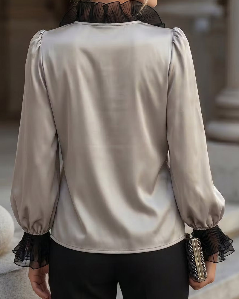 Blouse Col V Volant Décontractée