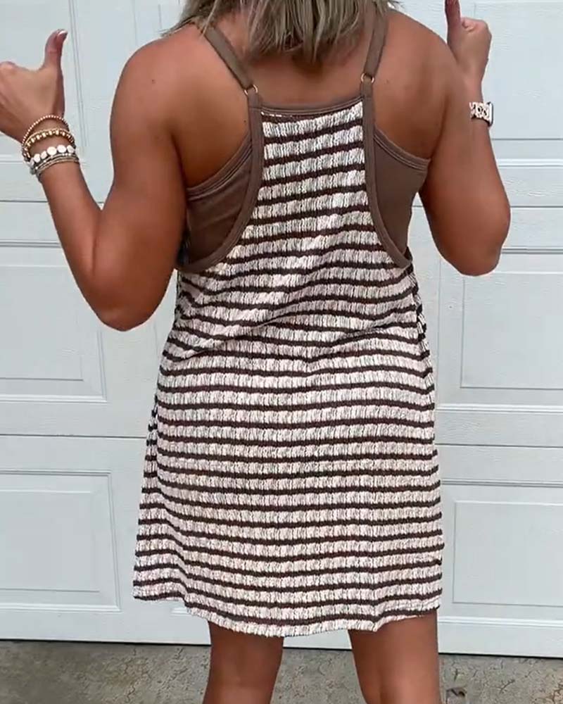 Robe Bretelles Col En U Poche Bloc De Couleur
