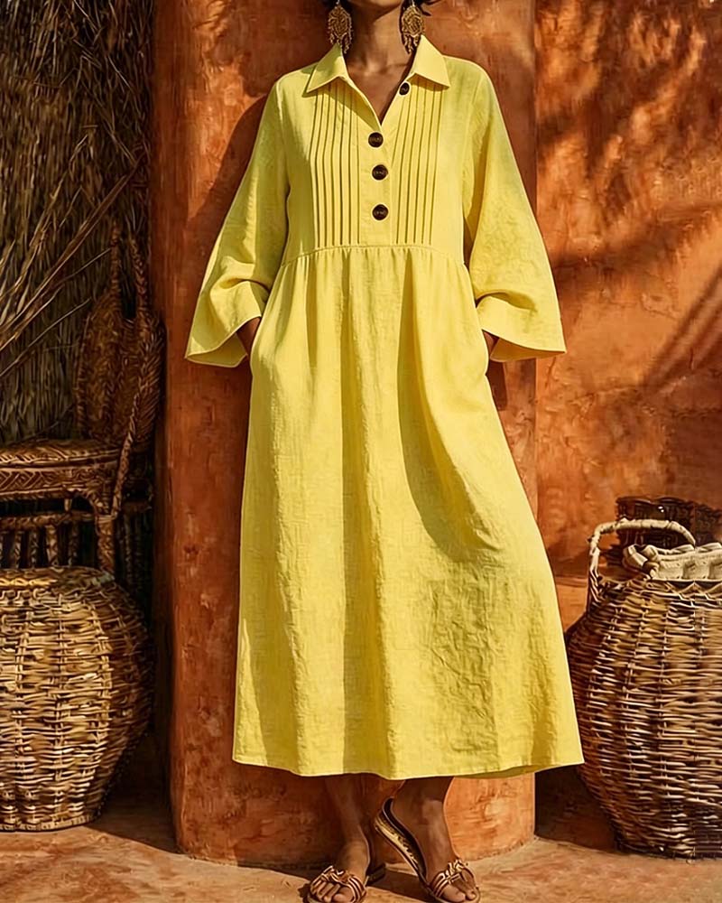 Robe Col Chemise Froncée Manche Longue