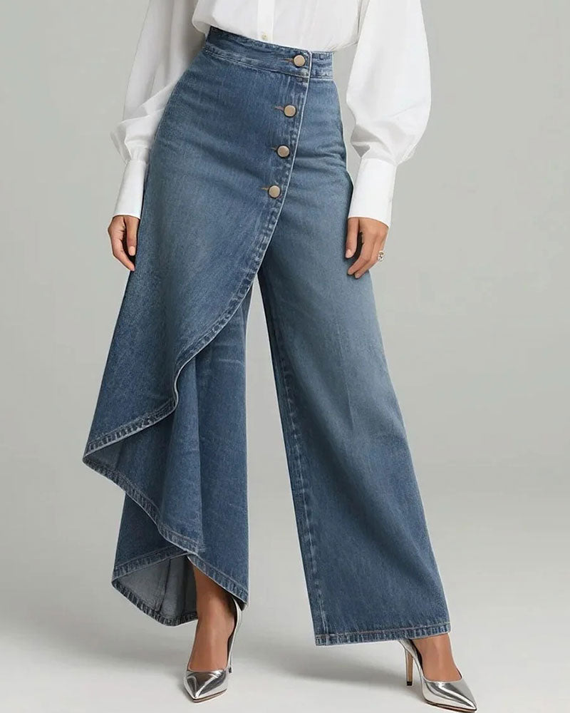 Pantalon Asymétrique Enveloppant Denim Jambe Large