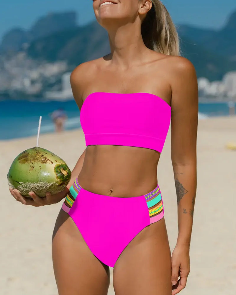 Bikini Bordure Néon Bandeau Sans Bretelles