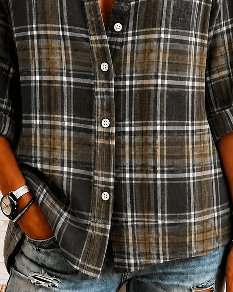 Chemise Revers À Carreaux Manches Longues
