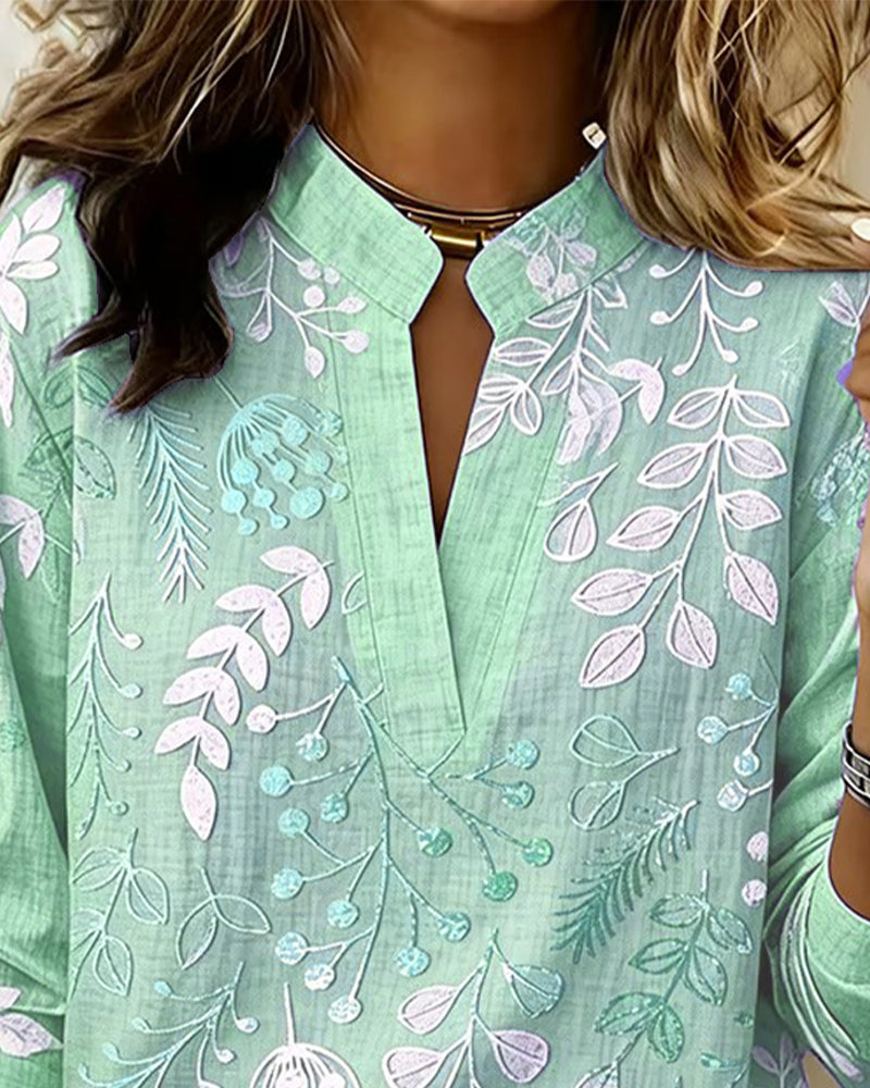 Blouse À Motif Floral Et Col Montant