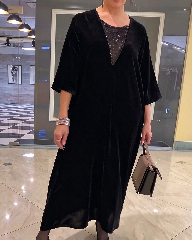 Robe Col En V Manche Mi-Longue Ample Évasée
