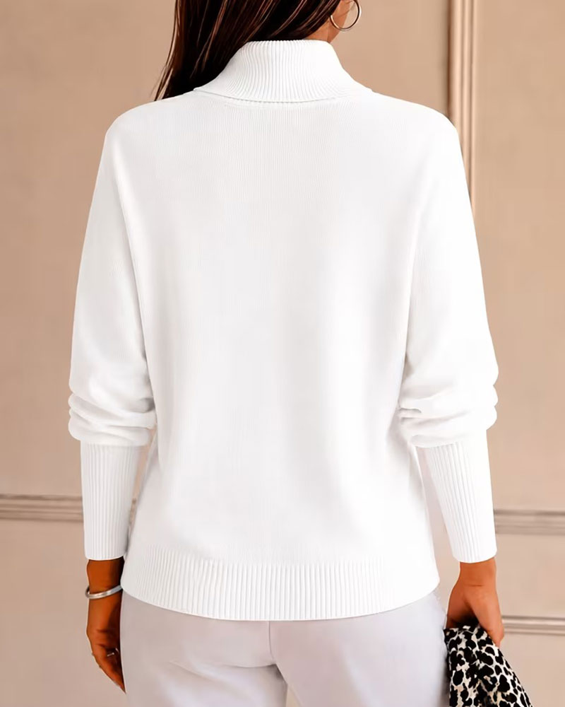Pull Col Roulé Poche Unie