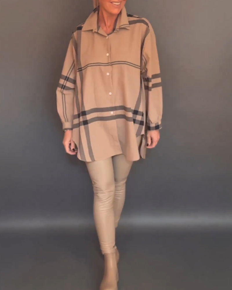 Chemise décontractée à revers à carreaux