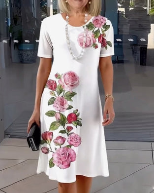 Robe Manches Courtes Imprimé Rose Tubes