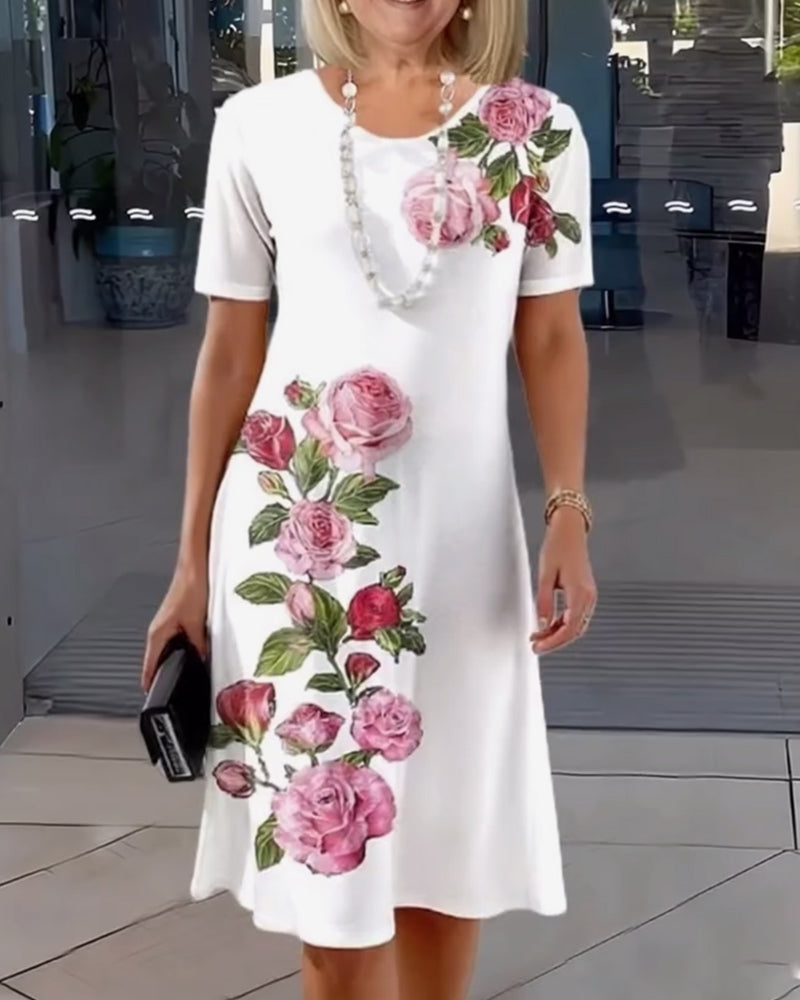 Robe Manches Courtes Imprimé Rose Tubes