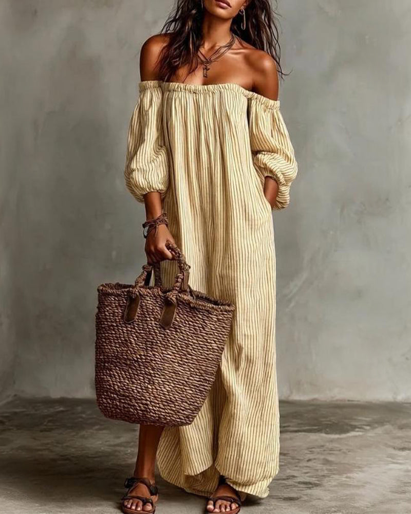 Robe Ample Off-Shoulder Rayée