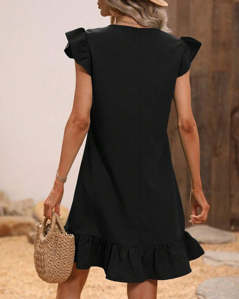 Robes Col V Manche Papillon Volant Court