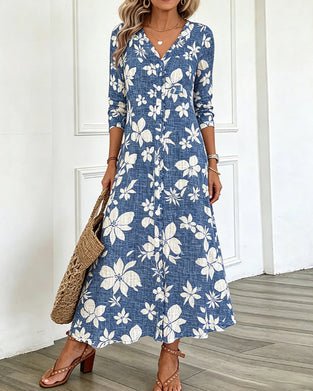 Robe Col V Florale Chemise