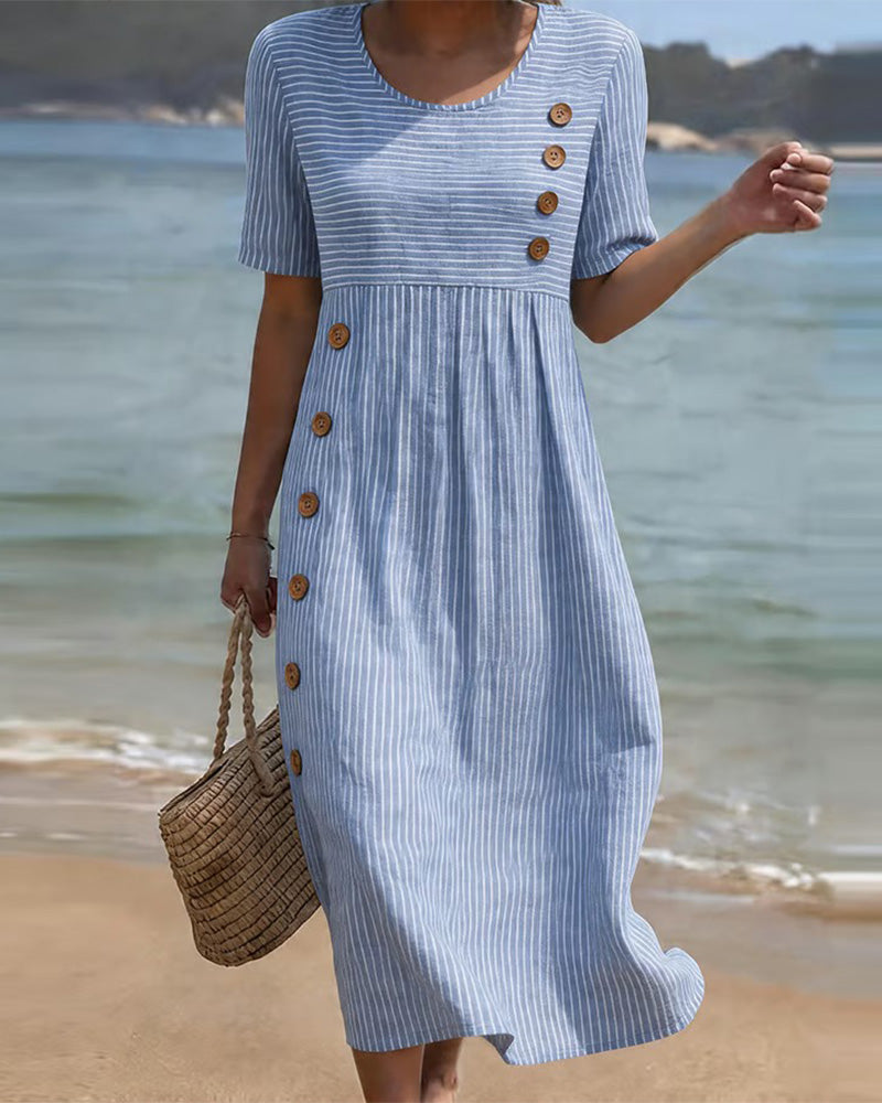Robe Rayure Fine Bouton Bois