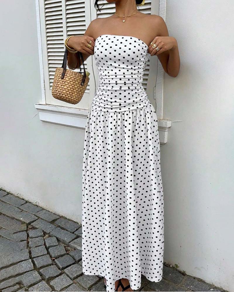 Robe Bandeau À Pois Ligne A Longue