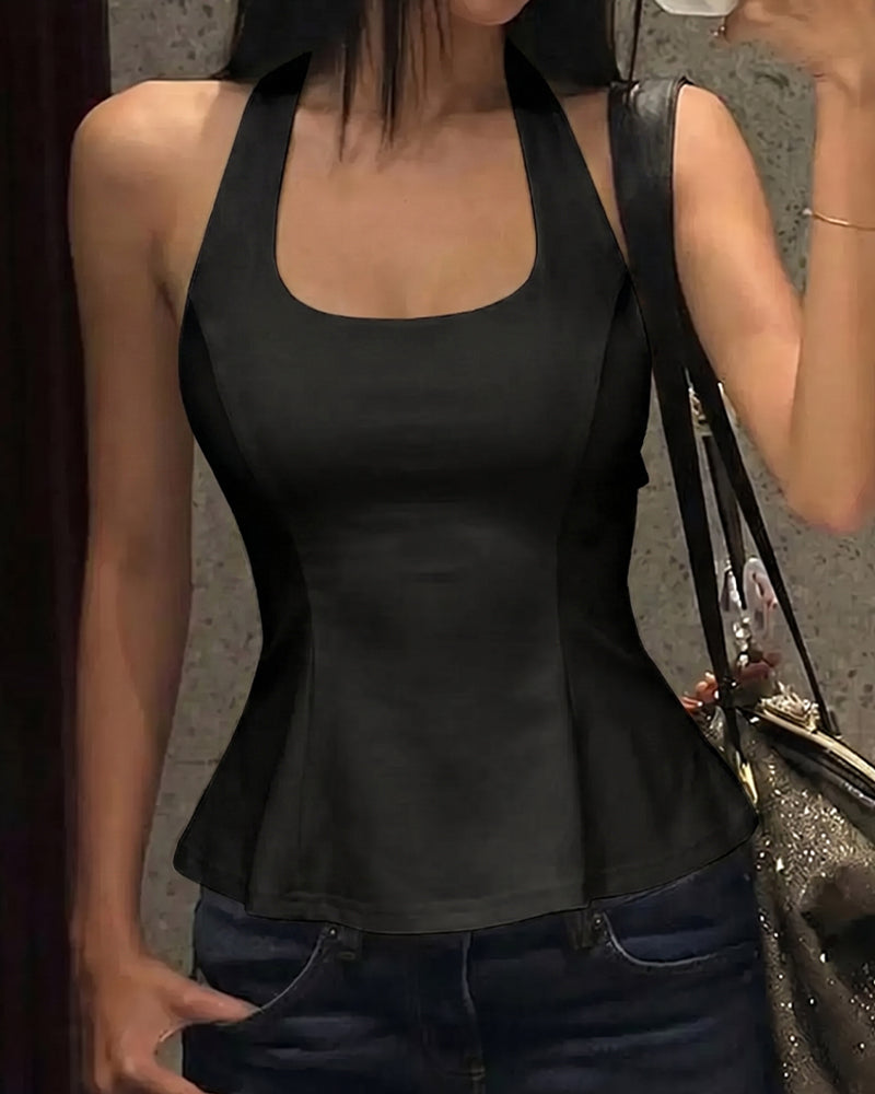 Tank Tops Halter Col Carré Chic
