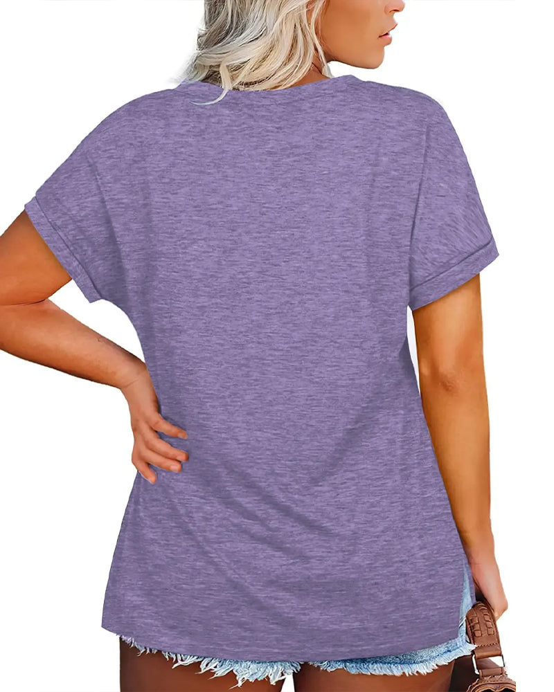 T-Shirt Col En V Manches Courtes Lâche Décontracté