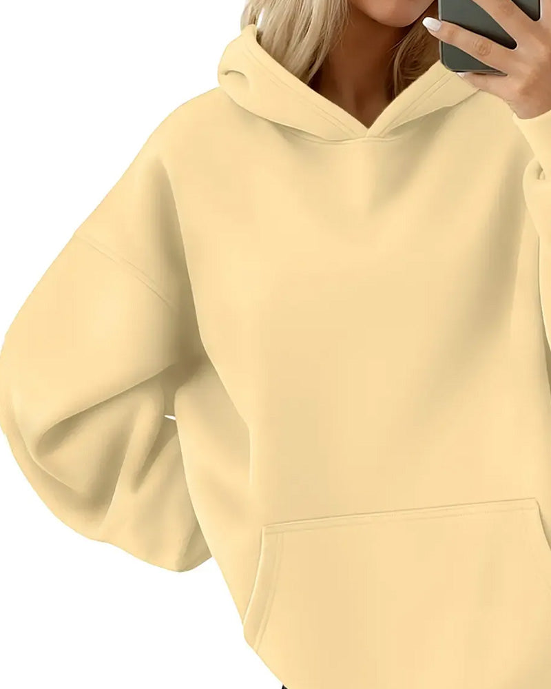 Hoodie À Capuche Poche Unie Lâche