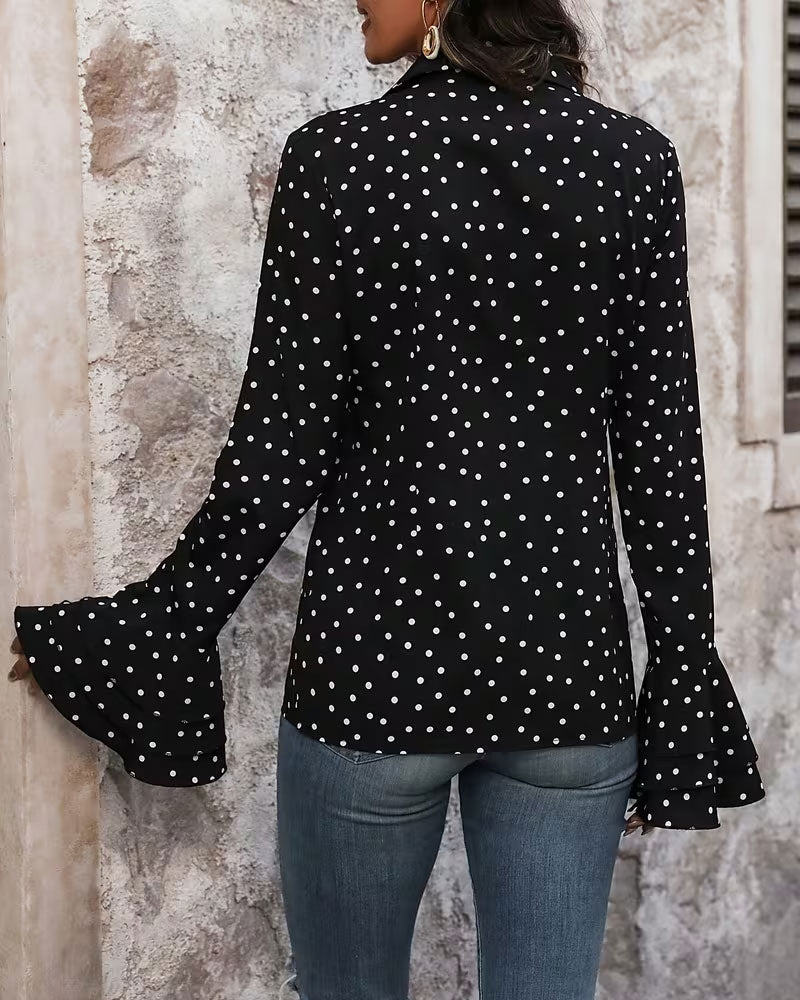 Blouse Pois Double Couche Manche Cloche