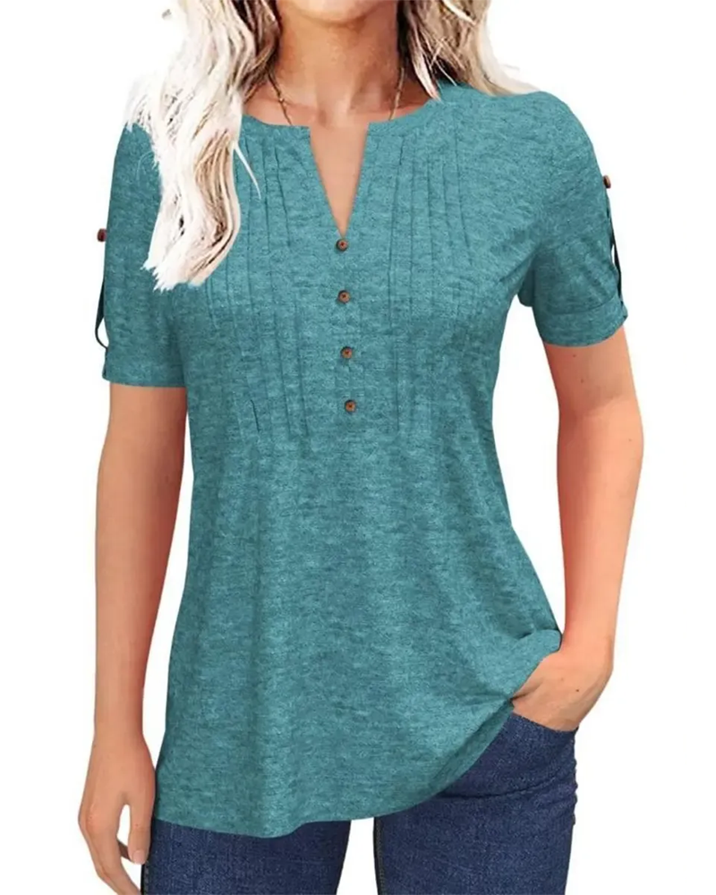 T-Shirt Plissé Henley Manche Courte