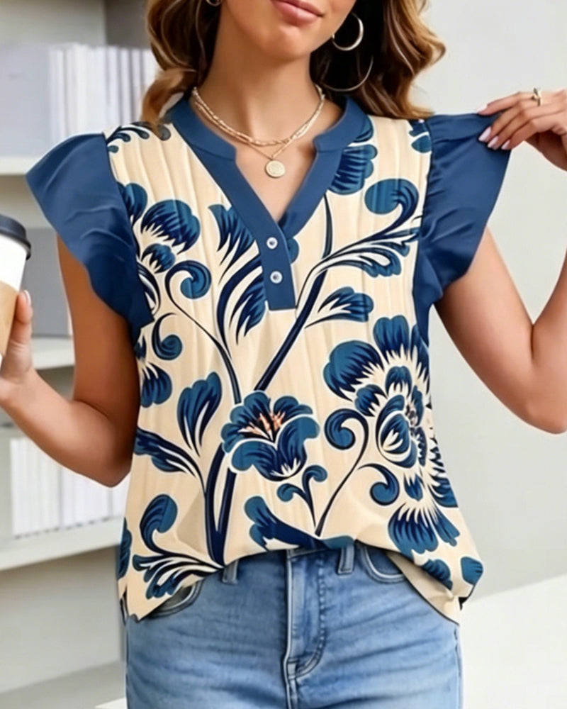 Blouse Imprimé Floral Petite Manche Papillon