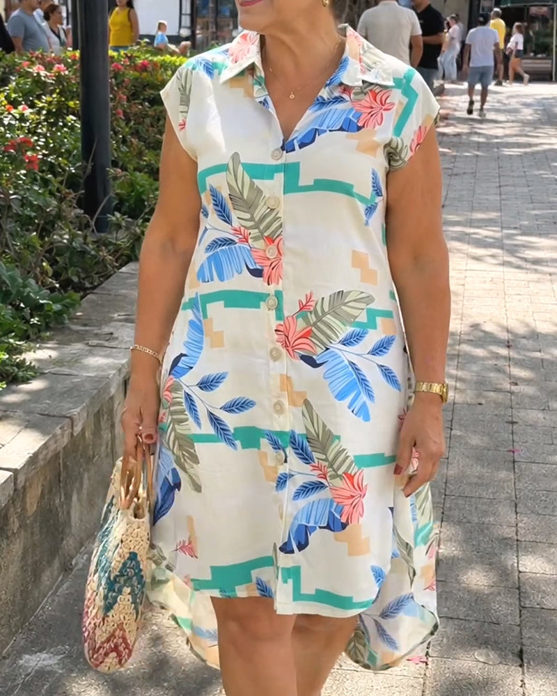 Robe Imprimé Feuille Revers Chemise