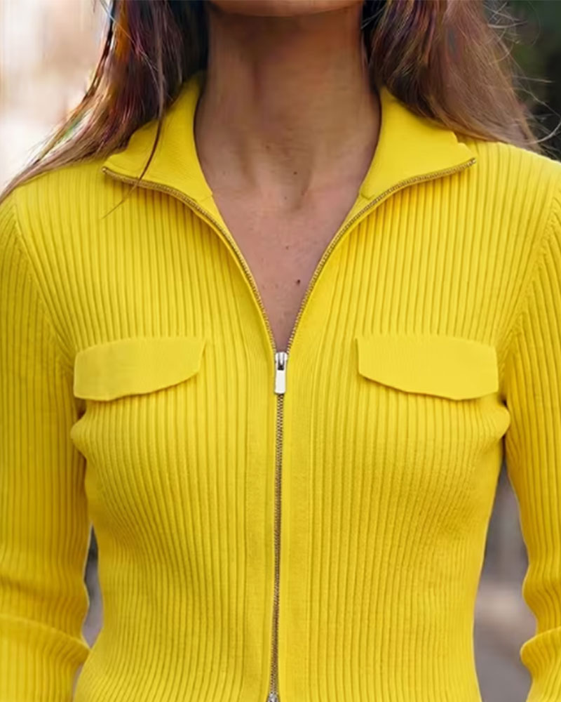 Manteau Revers Manches Longues Fermeture Éclair