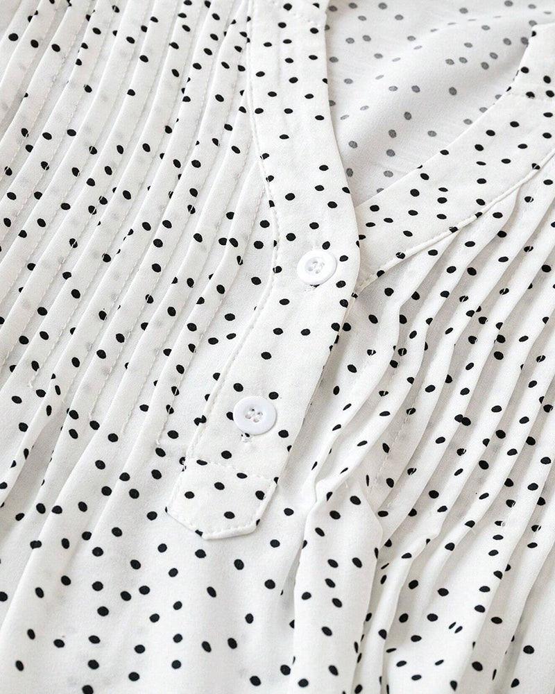 Blouse Manches Volants Col V Pois