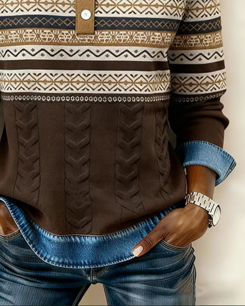 Sweat À Col Boutonné Et Motifs En A-Plat