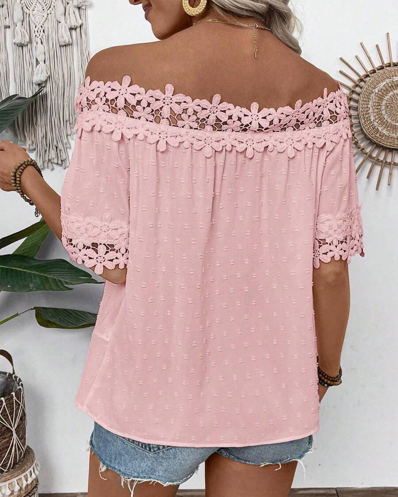 Blouse Une-épaule Dentelle Fleur 3D