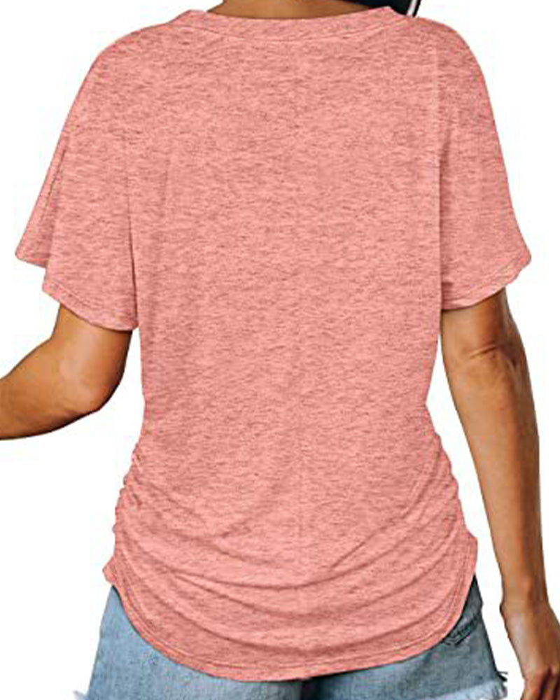 T-Shirt Plissé Uni Col En V