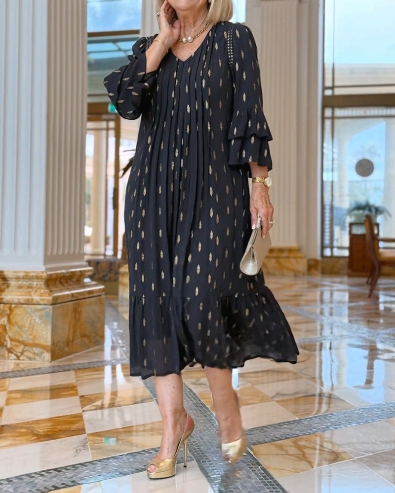 Robe Manche Lanterne Col En V Imprimé
