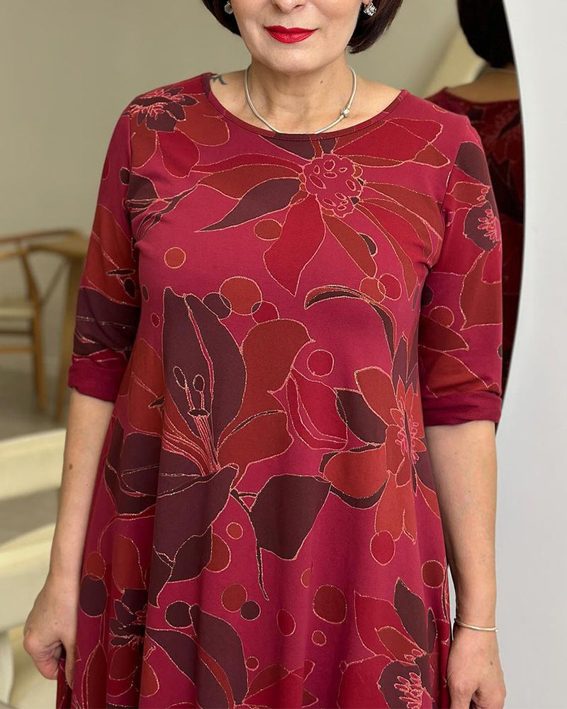 Robe décontractée à imprimé floral et col rond