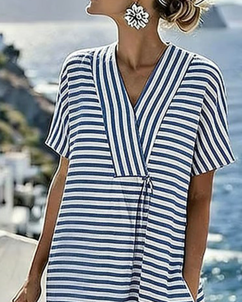 Robe Décontractée Col V Rayée