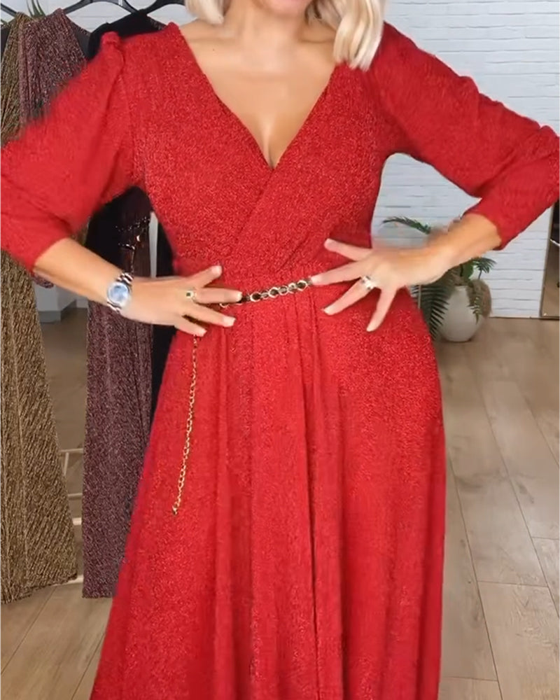 Robe Élégante Unie À Col En V