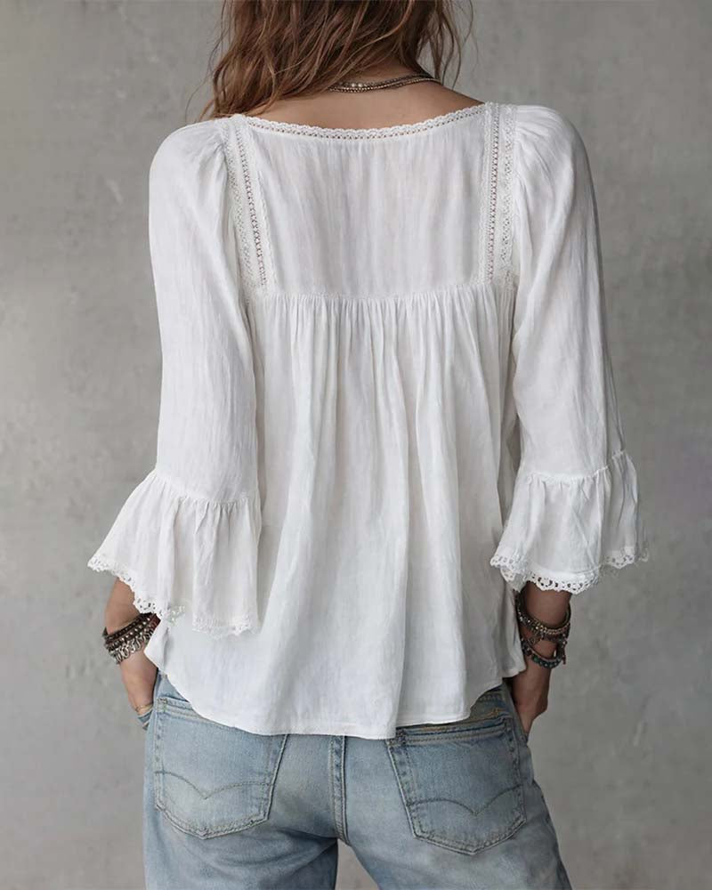 Blouse Col Carré Manches Évasées