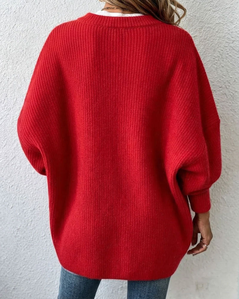 Cardigan Col Rond Boutonné Irrégulier