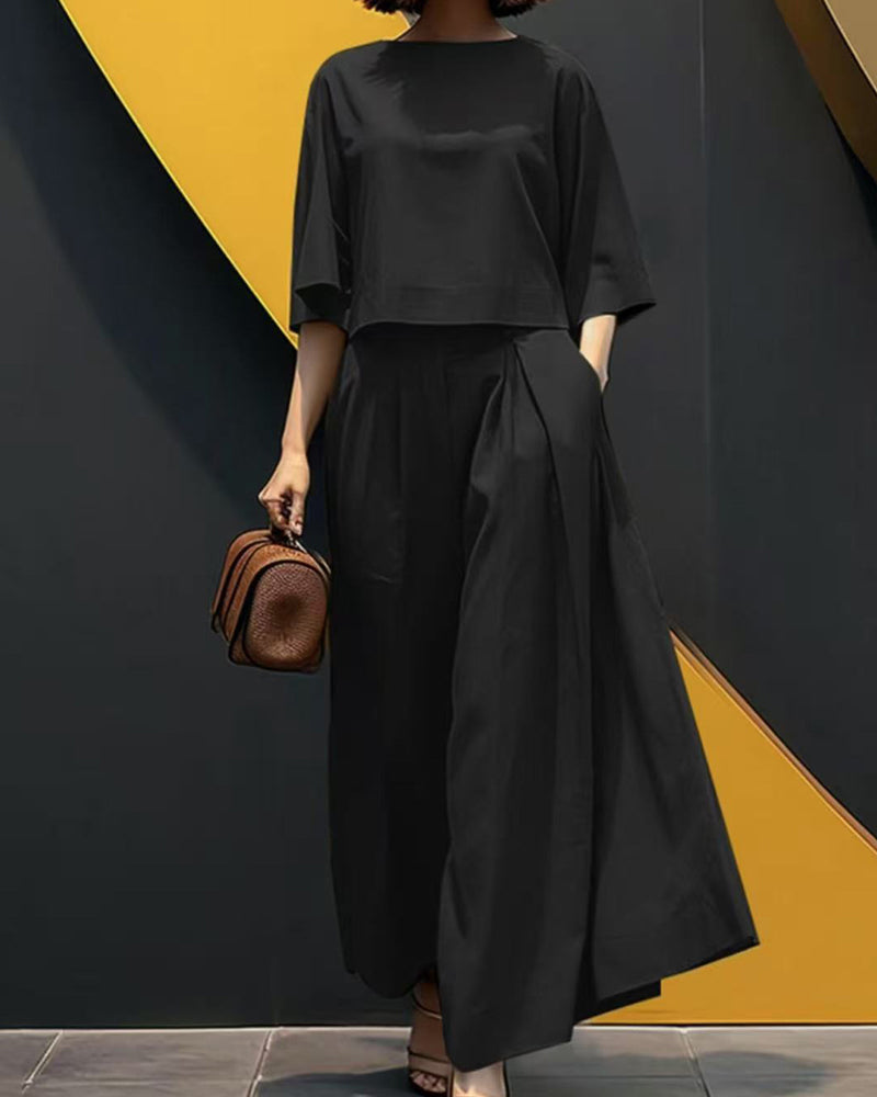 Set Unie Manche Trois Quarts Pantalon Long Deux Pièces