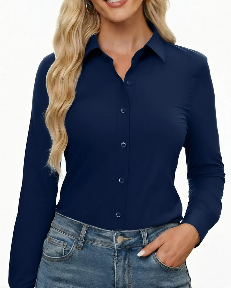 Chemise Col Manche Longue Uni Décontracté