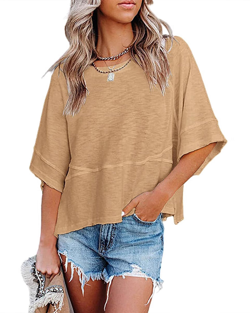 T-Shirt Panneau Unie Manche Évasée