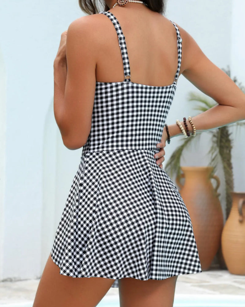 Une Pièce À Carreaux Halter Robe Nœud