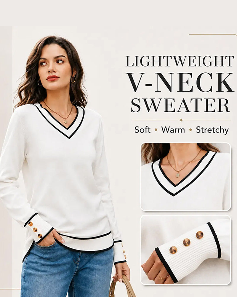 Pullover À Col En V Et Boutons De Contraste