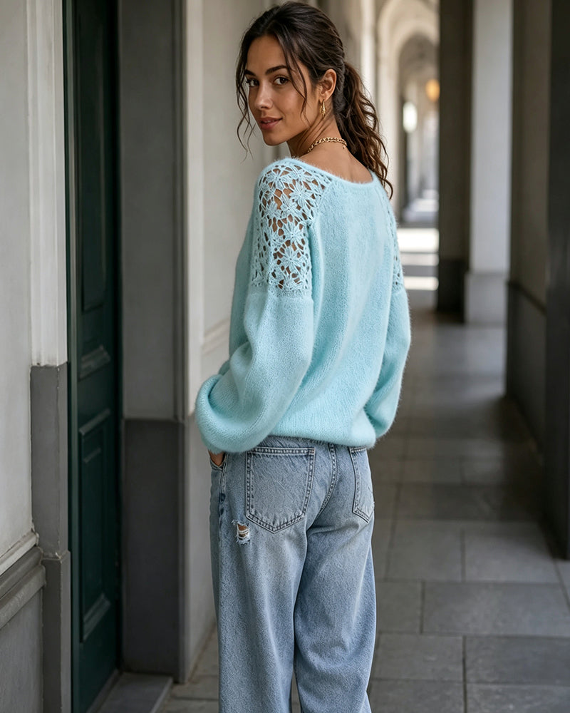 Pullover Avec Découpe Dentelle Détail Patchwork