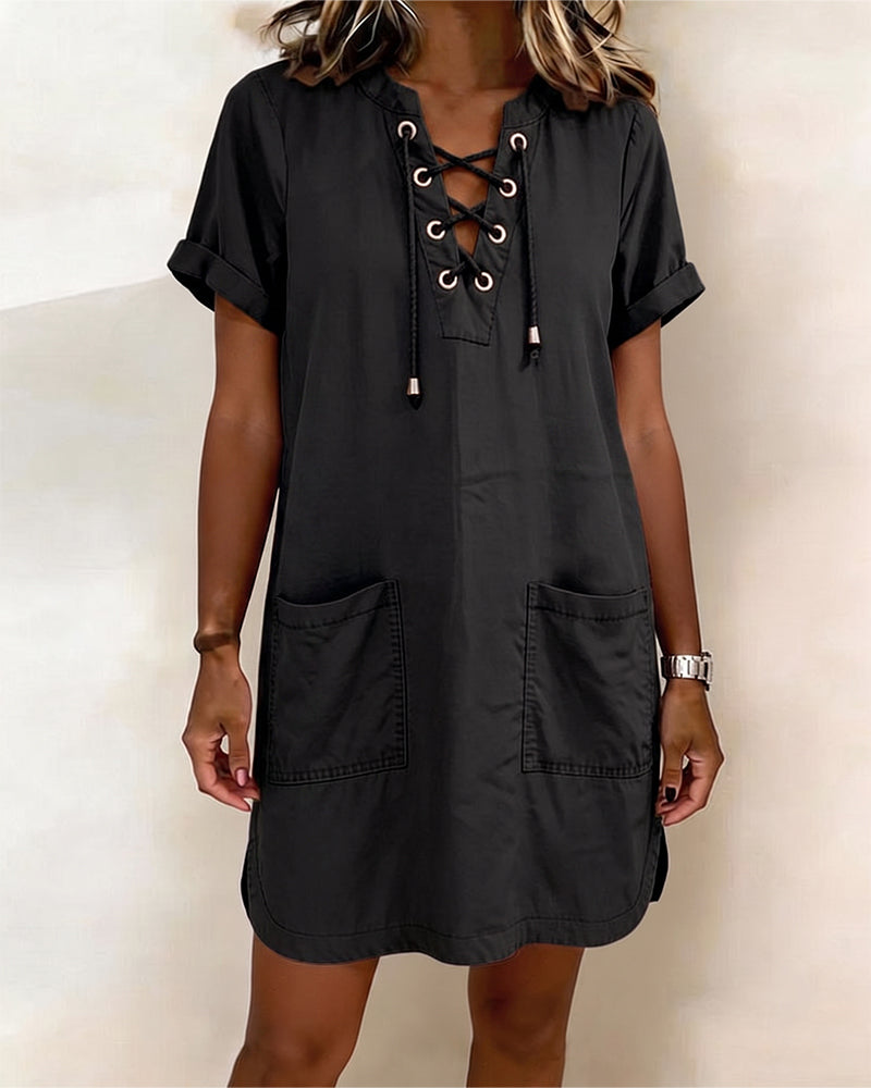Robe Attacher Col En V Poche Fourreau
