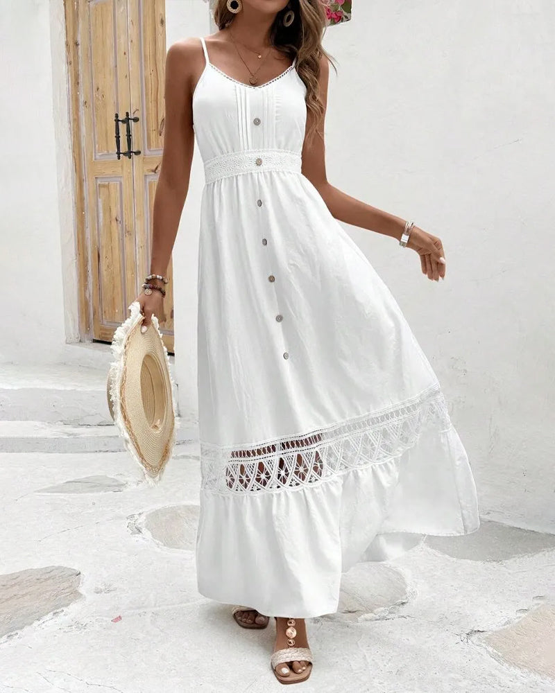 Robe Bretelle Spaghetti Bouton Découpé Col V