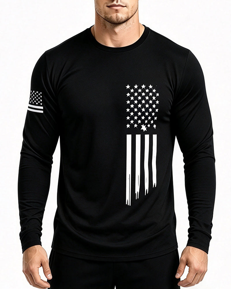 Haut Homme Drapeau National Imprimé Manches Longues