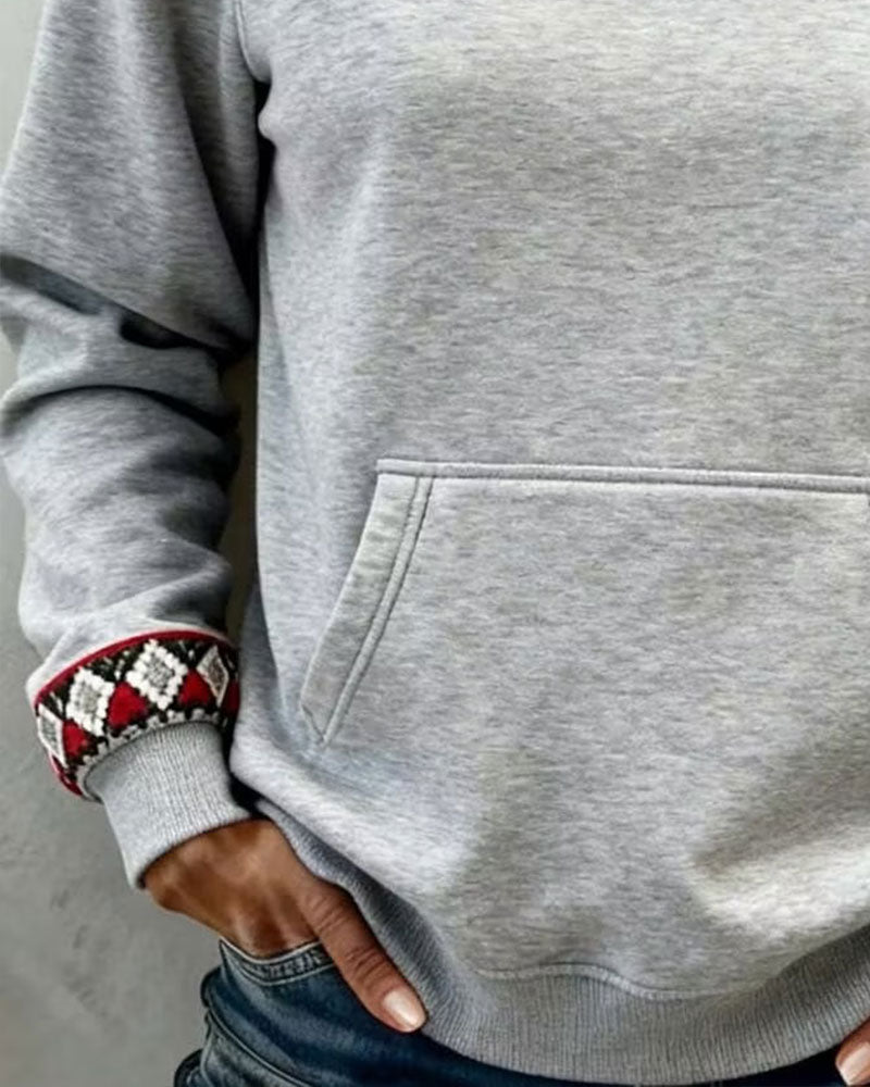 Sweatshirt Col Rond Argyle Bloc De Couleur Poche
