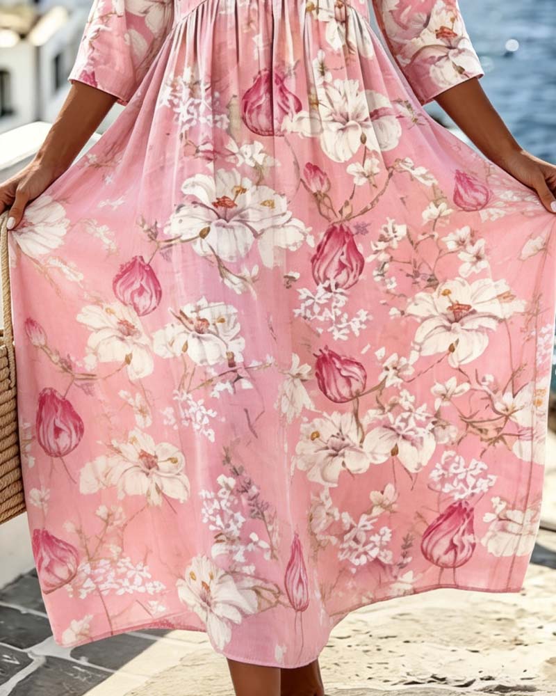 Robe Grande Fleur Loose Vacances Maxi