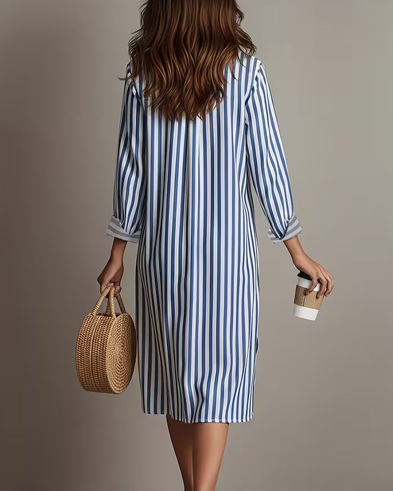 Robe Revers Rayure Verticale Chemise