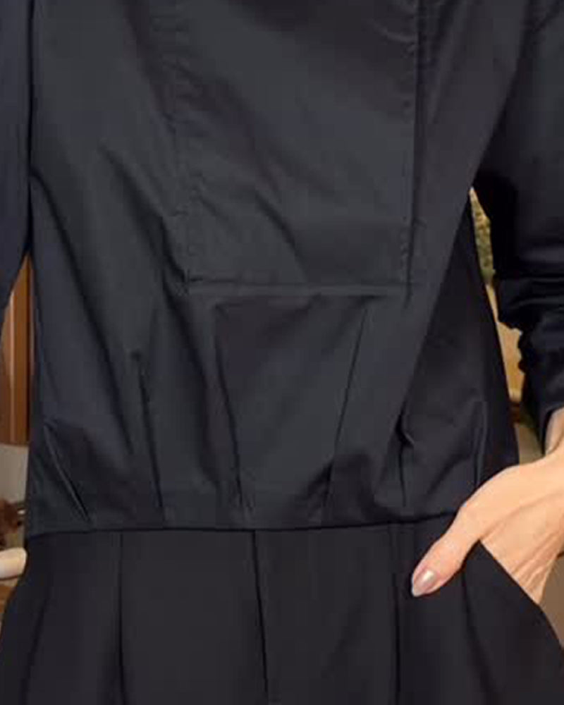Blouse Col Montant Asymétrique Bouton Diagonal